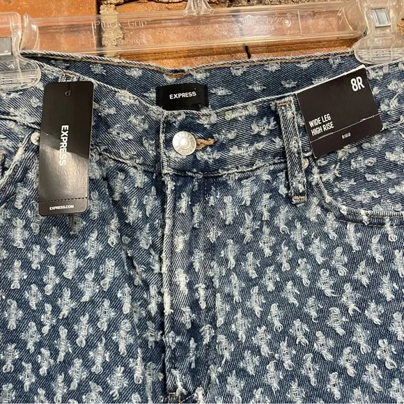 NWT Express High-Rise Blue Patterned Denim Jeans | 8R | Cute & Fun - Picture 4 of 9